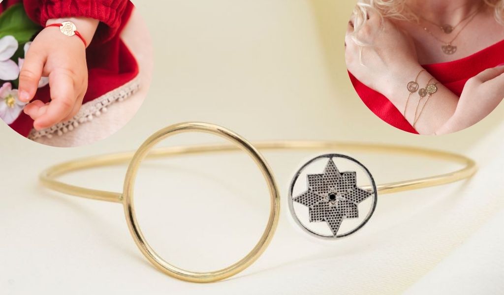 Bratara fixa din aur alb si galben 14k cu diamant natural negru.