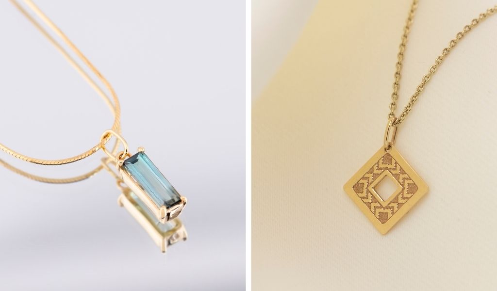 Coliere din aur galben 14k personalizate, cu pietre pretioase.