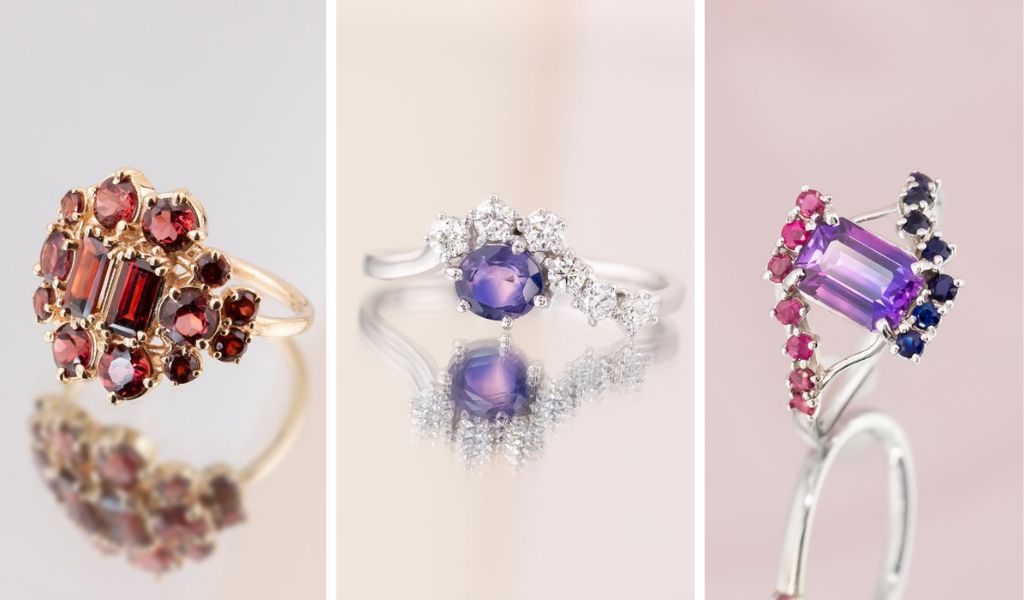 Inele de logodna custom made din aur 14k cu pietre pretioase naturale.