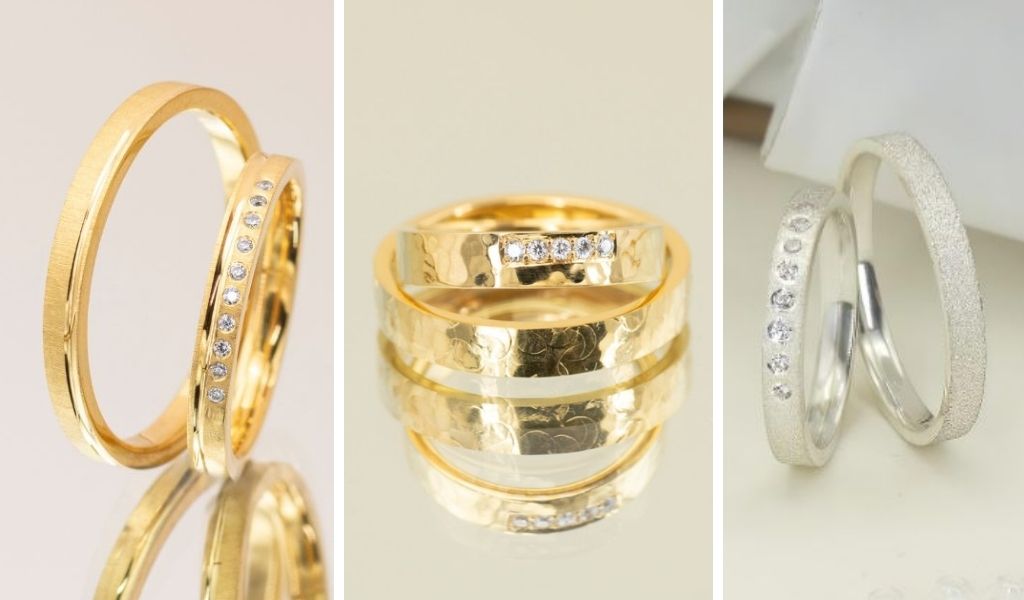 Verighete din aur 14k cu diamante naturale.