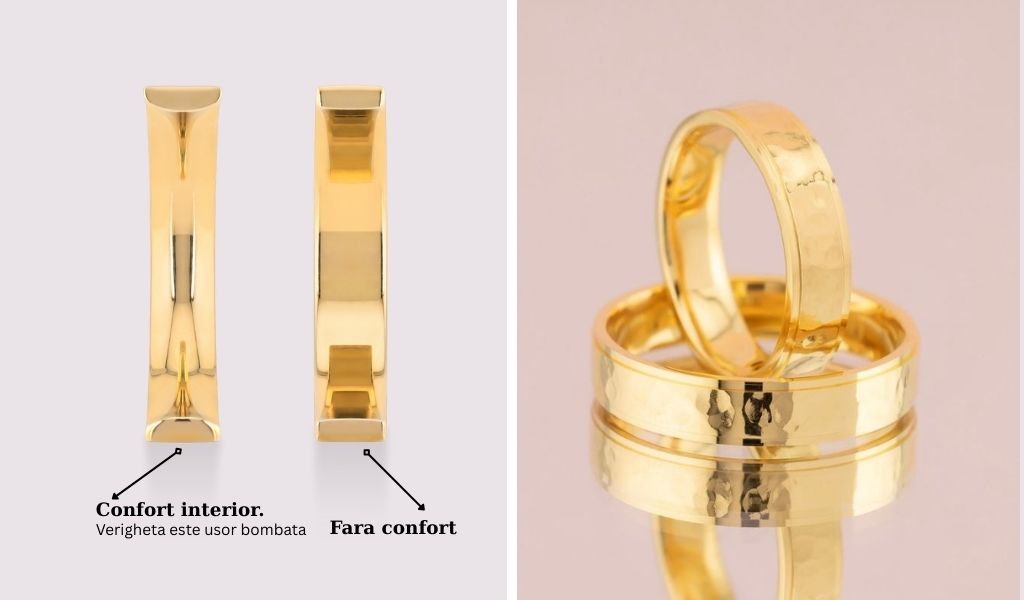 Confort interior la verighete din aur galben 14k.