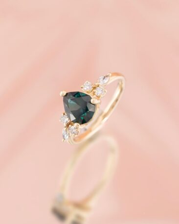 Inel DROP OF BEAUTY cu Safir Natural Concave Cut si Diamante Naturale, Aur Galben 14K