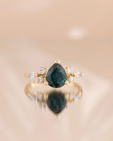 Inel DROP OF BEAUTY cu Safir Natural Concave Cut si Diamante Naturale, Aur Galben 14K