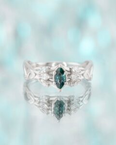 Inel de logodna ROYAL GREEN cu Safir Natural si Diamante Lab-grown, Aur Alb 18K