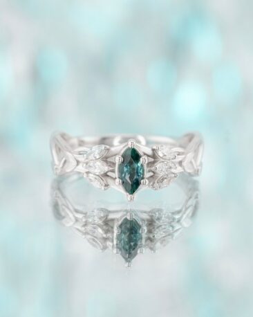 Inel de logodna ROYAL GREEN cu Safir Natural si Diamante Lab-grown, Aur Alb 18K