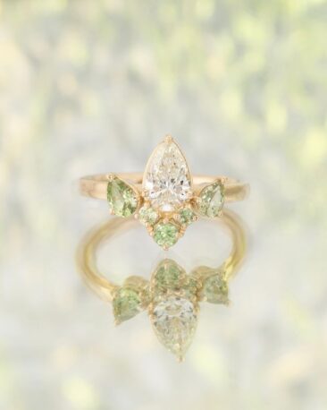 Inel de Logodna FLOWER OF LOVE cu Safir Natural si Diamante Naturale, Aur Roz 14K