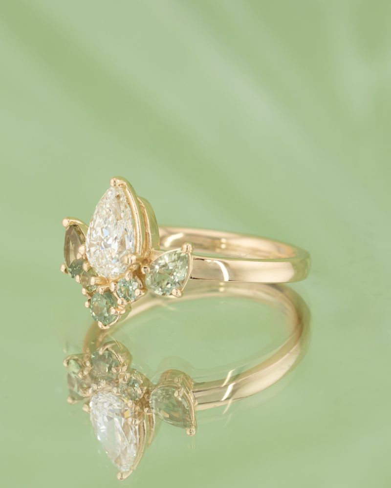 Inel de Logodna FLOWER OF LOVE cu Safir Natural si Diamante Naturale, Aur Roz 14K