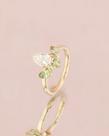 Inel de Logodna FLOWER OF LOVE cu Safir Natural si Diamante Naturale, Aur Roz 14K