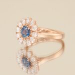 Inel de Logodna FLOWER OF LOVE cu Safir Natural si Diamante Naturale, Aur Roz 14K