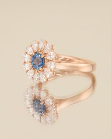 Inel de Logodna FLOWER OF LOVE cu Safir Natural si Diamante Naturale, Aur Roz 14K