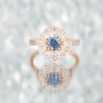 Inel de Logodna FLOWER OF LOVE cu Safir Natural si Diamante Naturale, Aur Roz 14K