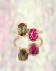 Inel Unicat CONVERSATION STARTER cu Andaluzit si Turmalina Naturala, Aur Galben 14K