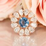 Inel de Logodna FLOWER OF LOVE cu Safir Natural si Diamante Naturale, Aur Roz 14K