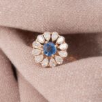 Inel de Logodna FLOWER OF LOVE cu Safir Natural si Diamante Naturale, Aur Roz 14K