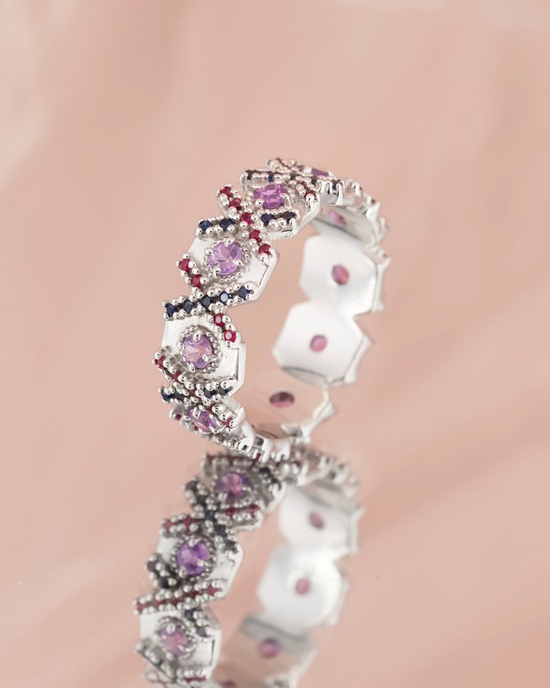 Inel WISDOM cu Safire Naturale, Aur Alb 14K