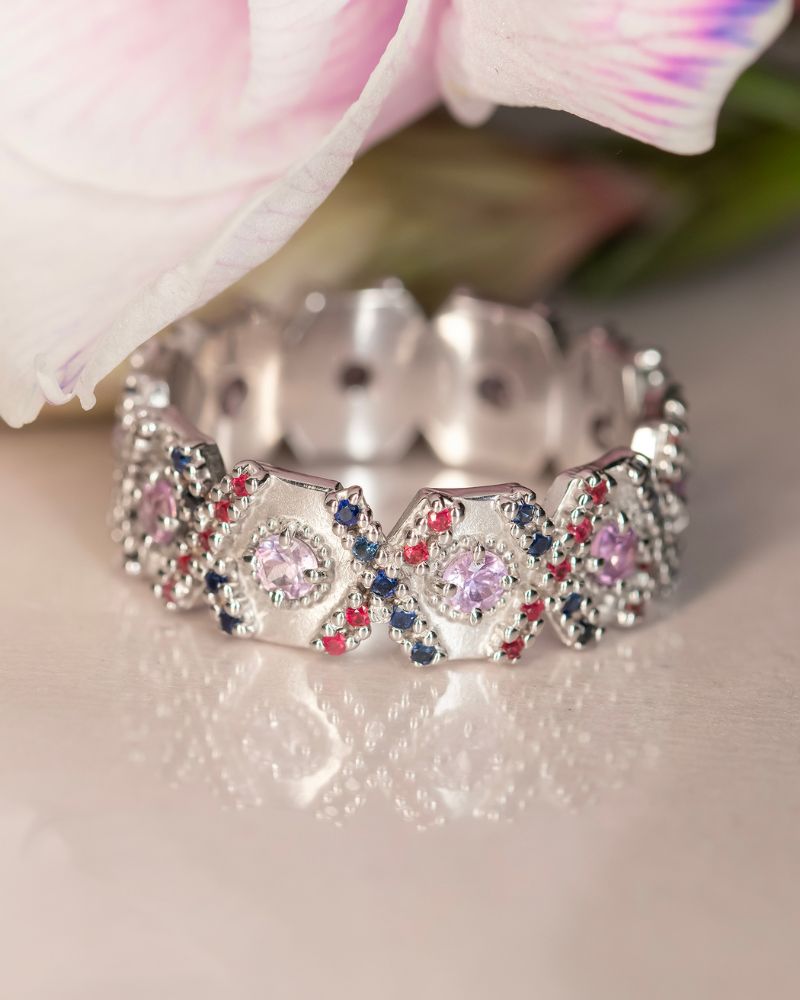 Inel WISDOM cu Safire Naturale, Aur Alb 14K