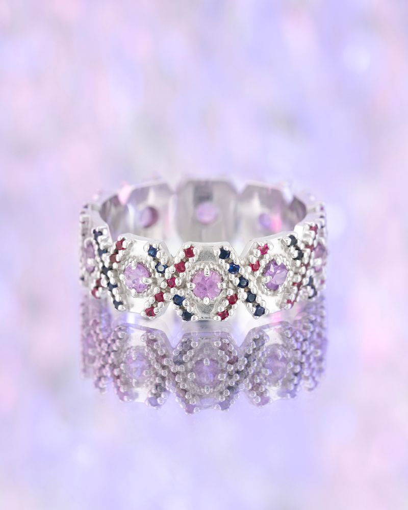 Inel WISDOM cu Safire Naturale, Aur Alb 14K