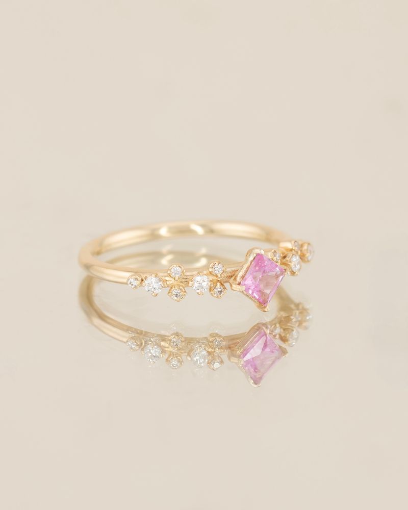 Inel de Logodna CANDY cu Safir Natural Roz si Diamante Naturale, Aur Galben 14K