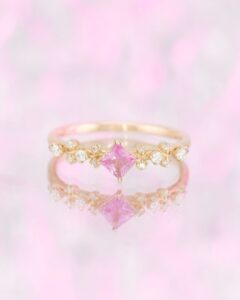 Inel de Logodna CANDY cu Safir Natural Roz si Diamante Naturale, Aur Galben 14K