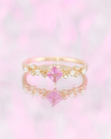 Inel de Logodna CANDY cu Safir Natural Roz si Diamante Naturale, Aur Galben 14K