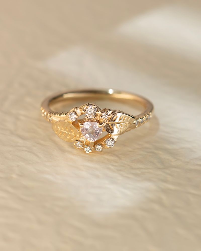 Inel de logodna PINKY PROMISE cu Safir Natural Inimioara si Diamante Naturale, Aur Galben 14K