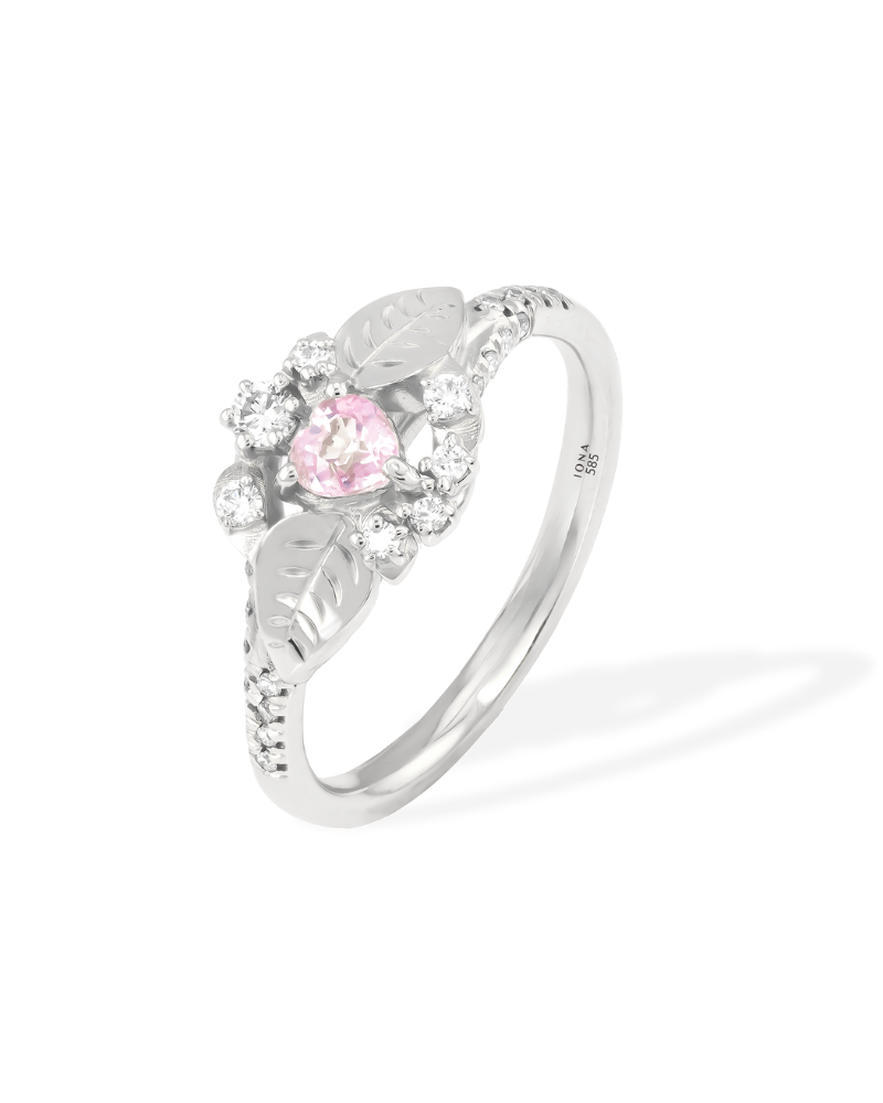 Inel de logodna PINKY PROMISE cu Safir Natural Inimioara si Diamante Naturale, Aur Galben 14K