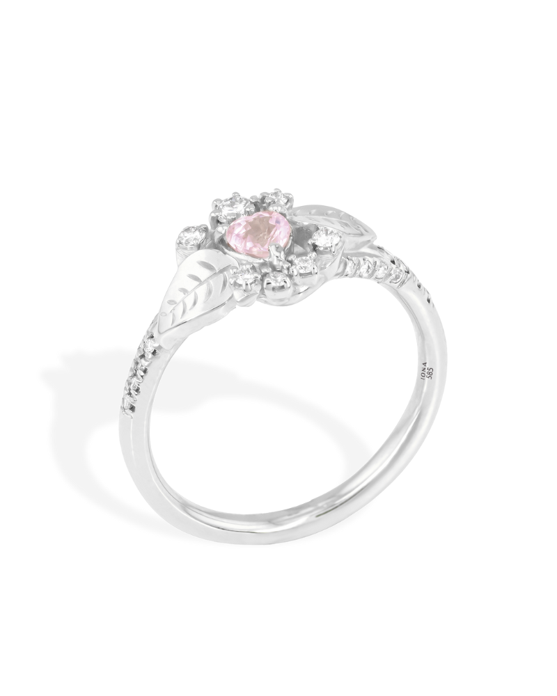 Inel de logodna PINKY PROMISE cu Safir Natural Inimioara si Diamante Naturale, Aur Galben 14K