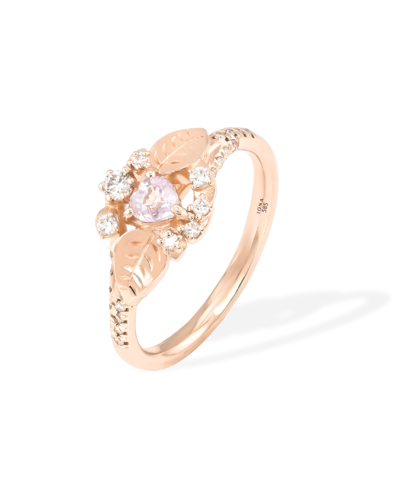 Inel de logodna PINKY PROMISE cu Safir Natural Inimioara si Diamante Naturale, Aur Galben 14K