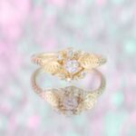 Inel de logodna PINKY PROMISE cu Safir Natural Inimioara si Diamante Naturale, Aur Galben 14K