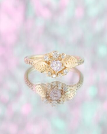 Inel de logodna PINKY PROMISE cu Safir Natural Inimioara si Diamante Naturale, Aur Galben 14K