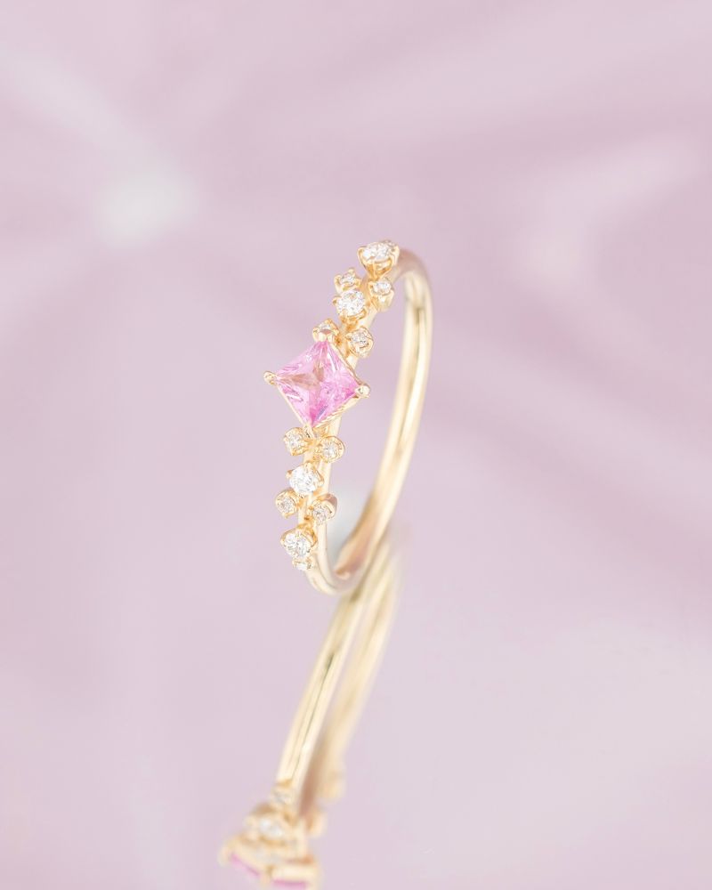 Inel de Logodna CANDY cu Safir Natural Roz si Diamante Naturale, Aur Galben 14K