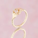 Inel de logodna PINKY PROMISE cu Safir Natural Inimioara si Diamante Naturale, Aur Galben 14K