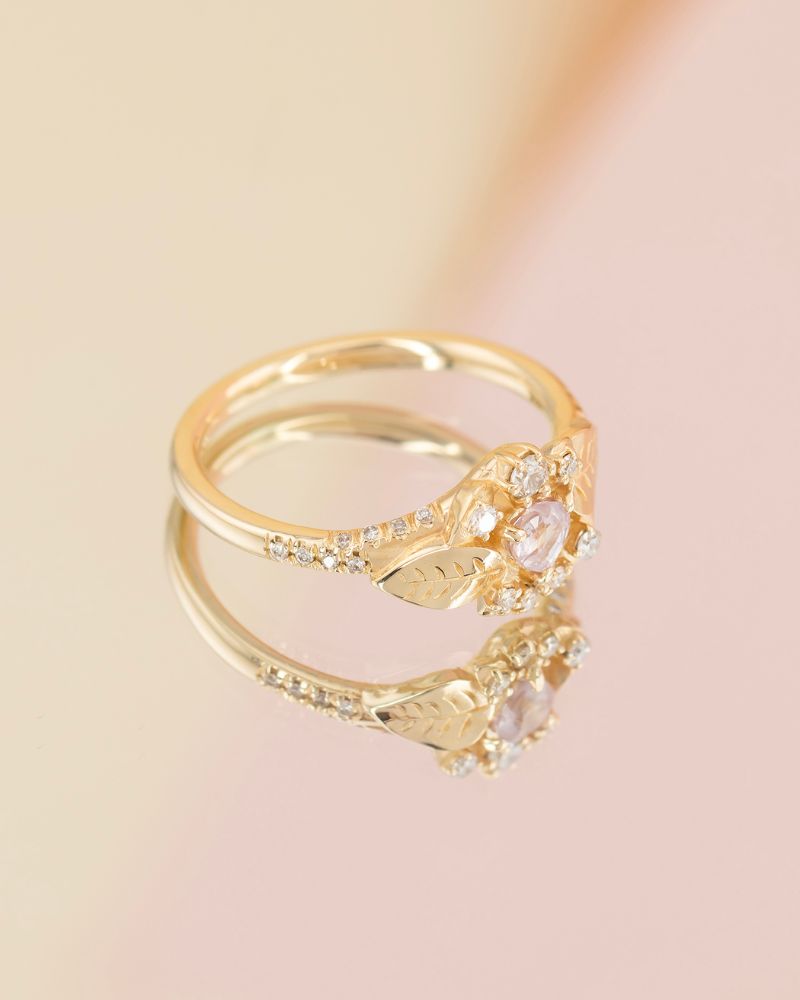 Inel de logodna PINKY PROMISE cu Safir Natural Inimioara si Diamante Naturale, Aur Galben 14K