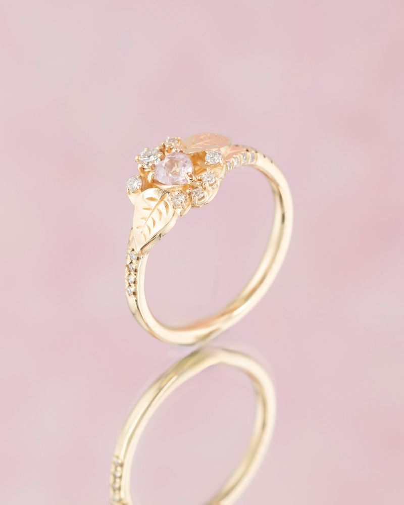 Inel de logodna PINKY PROMISE cu Safir Natural Inimioara si Diamante Naturale, Aur Galben 14K