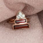 Inel Unicat FIRE & ICE cu Prasiolit Natural si Granate Naturale, Aur Roz 14K