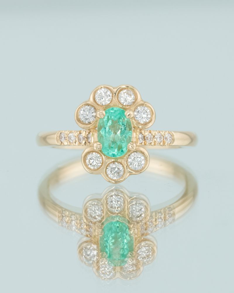 Inel unicat Exotic Vibe din aur galben 14K cu Turmalina Paraiba si diamante naturale, IONA