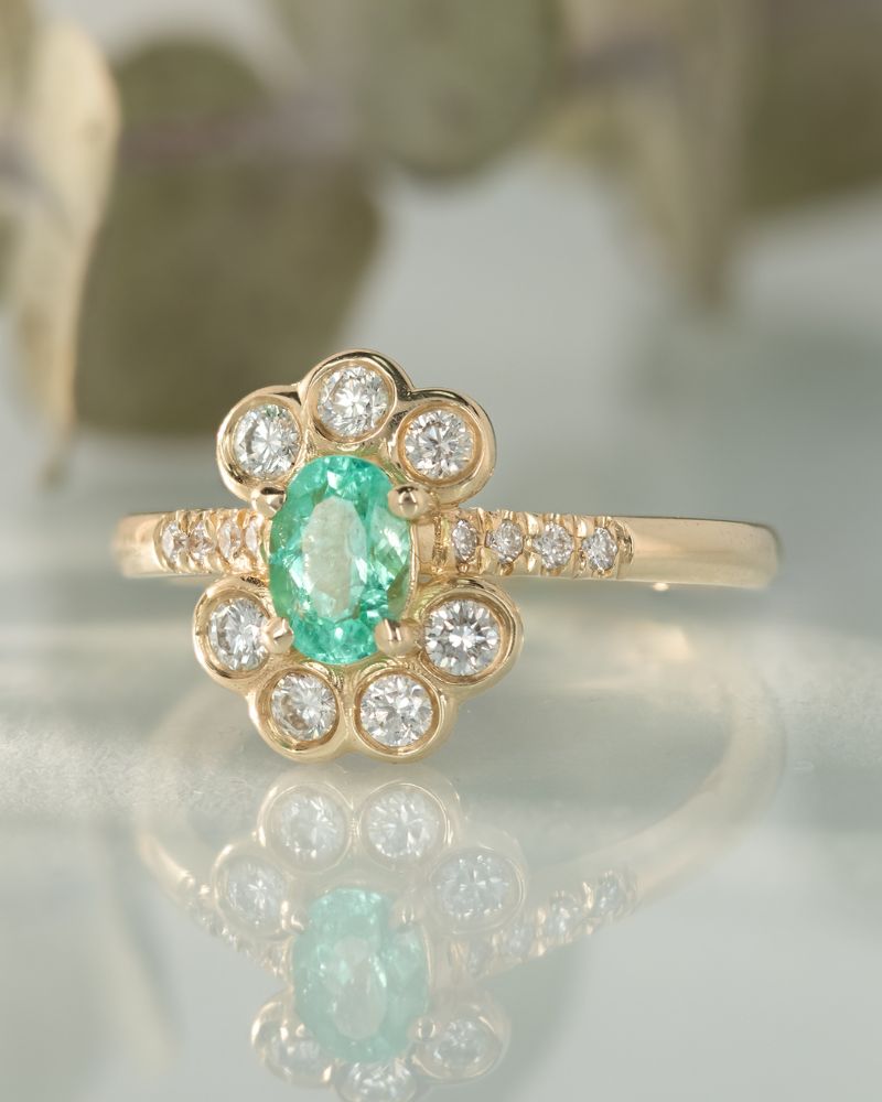 Inel unicat Exotic Vibe din aur galben 14K cu Turmalina Paraiba si diamante naturale, IONA