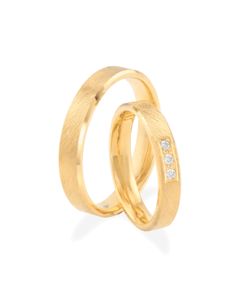 Verighete TIMELESS din aur galben 14K cu finisaj texturat si 3 diamante naturale, IONA