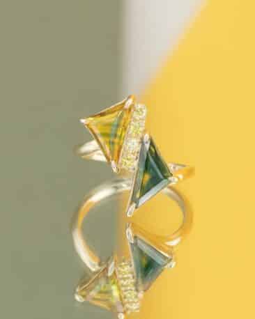 Inel unicat alegria safire naturale diamante aur galben 14k iona