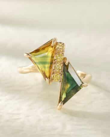 Inel Unicat ALEGRIA cu Safire Naturale si Diamante Naturale, Aur Galben 14K