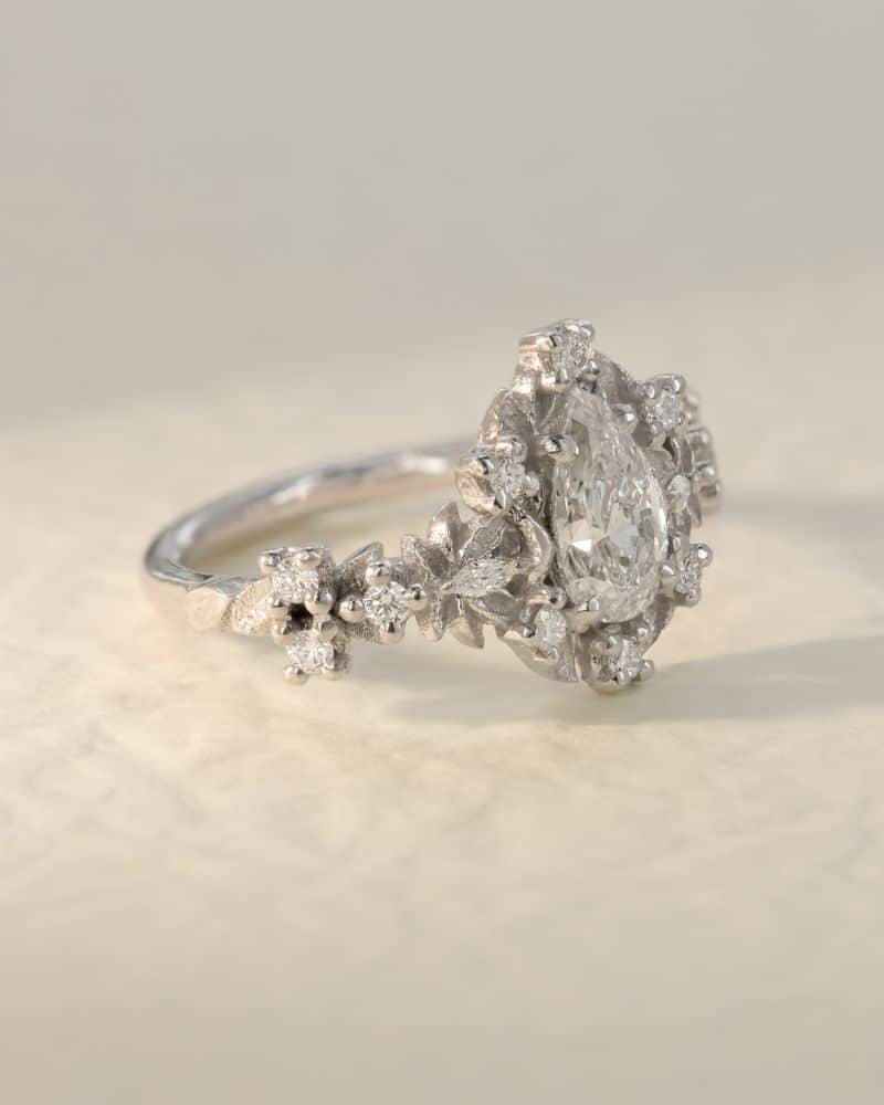 Inel de Logodna ALL WHITE cu Diamant Lab-Grown Marquise Cut, Aur Alb 14K
