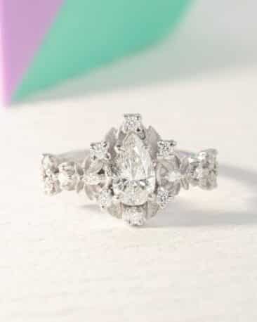 Inel de Logodna ALL WHITE cu Diamant Lab-Grown Marquise Cut, Aur Alb 14K