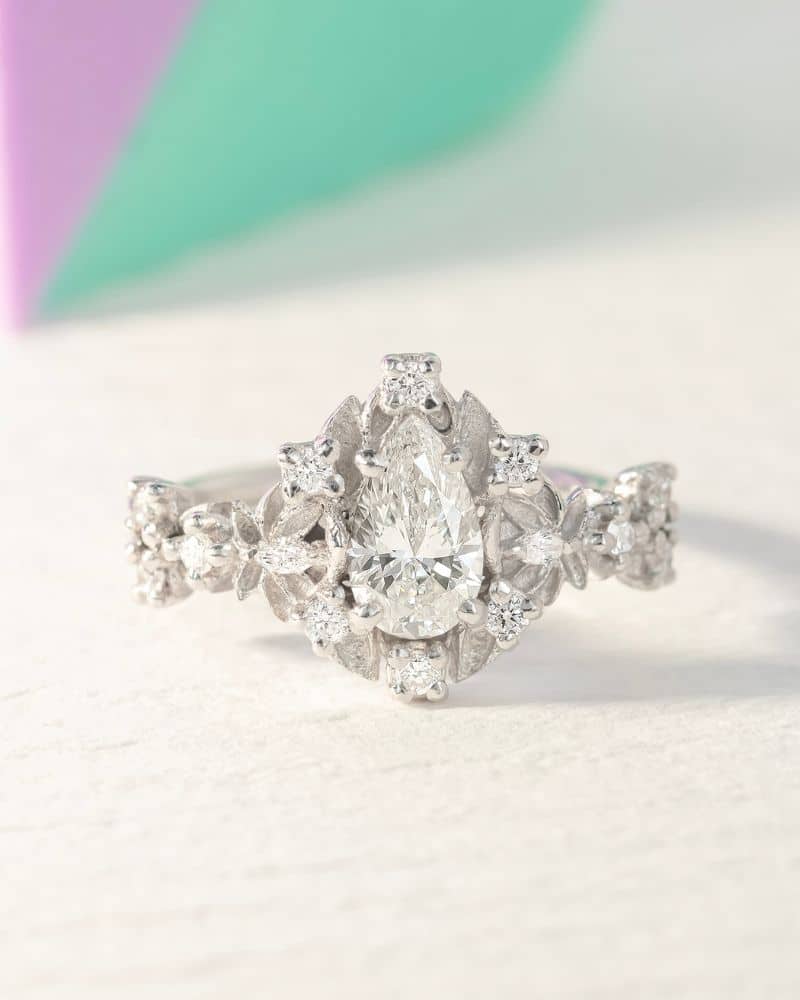 Inel de Logodna ALL WHITE cu Diamant Lab-Grown Marquise Cut, Aur Alb 14K