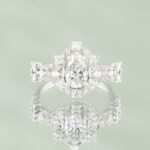 Inel de logodna ALL WHITE din aur alb 14K cu diamant lab-grown Marquise Cut si diamante Brilliant