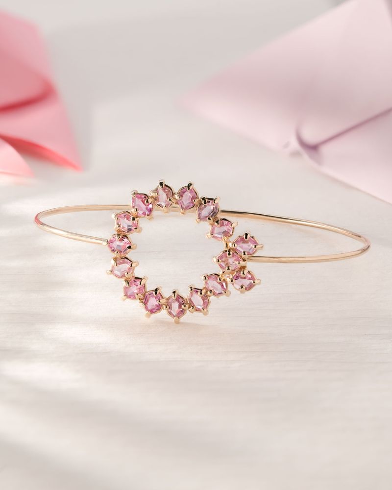 Bratara Fixa Unicat PETALE DE ROZ cu Safire Naturale 2.24 ct, Aur Galben 14K
